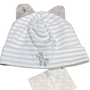 NWT Kissy Pima Light Blue Stripe Zebra Ears Hat Newborn